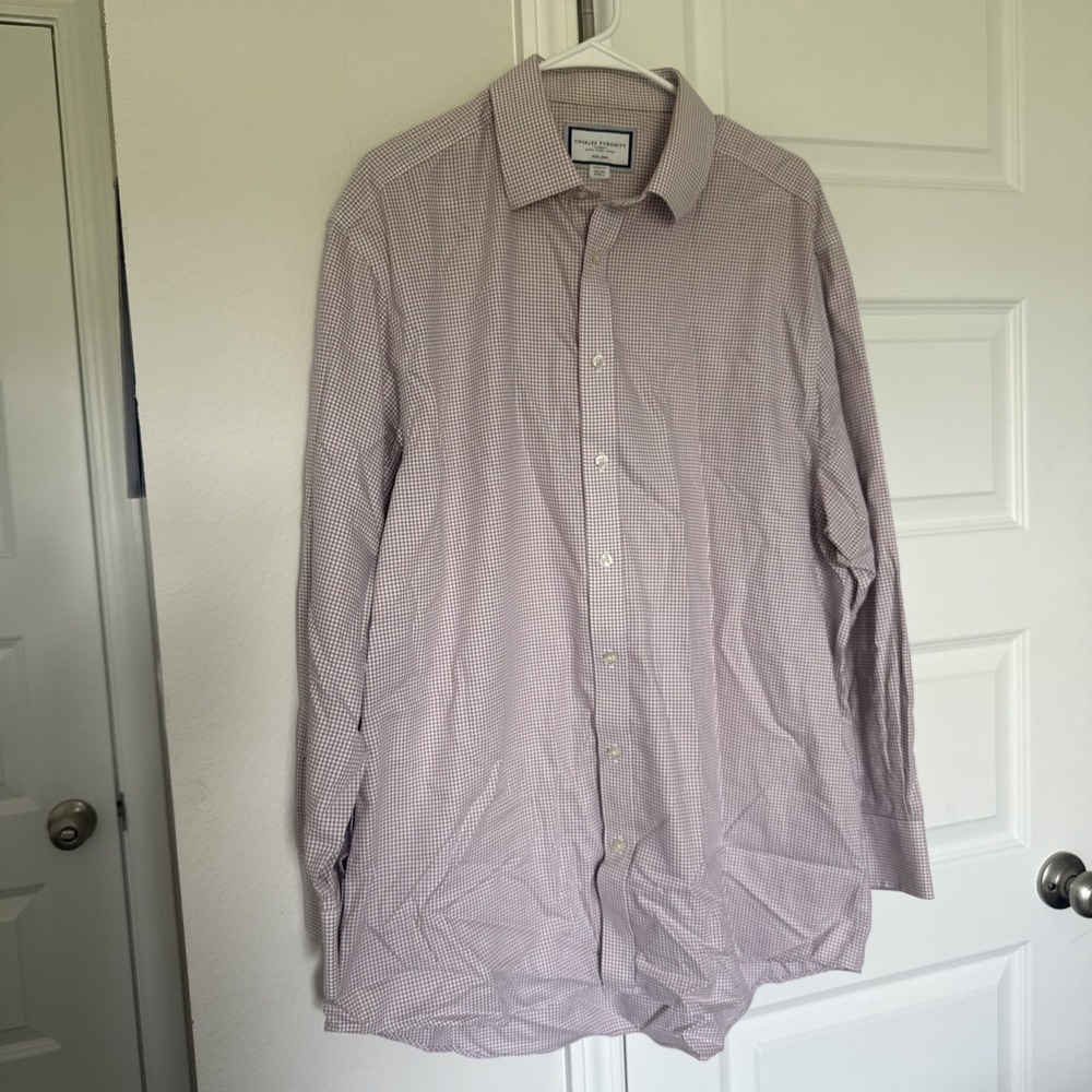 Charles Tyrwhitt Shirt Mens 17.5/34in white/ pink Button Up Long Sleeve Classic